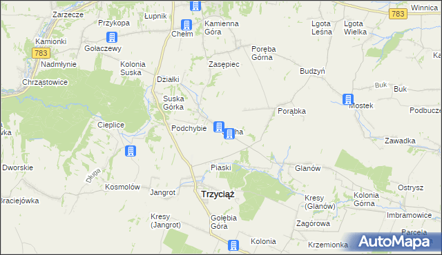 mapa Sucha gmina Trzyciąż, Sucha gmina Trzyciąż na mapie Targeo