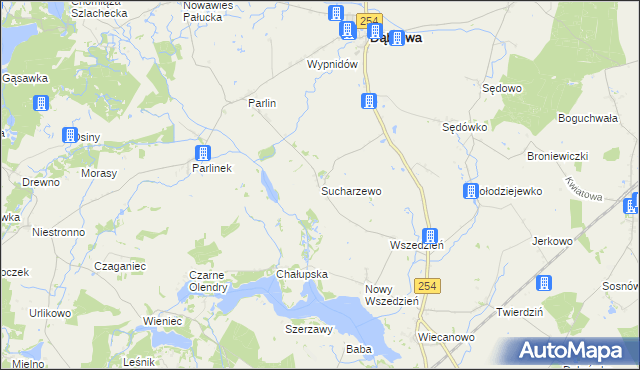 mapa Sucharzewo gmina Dąbrowa, Sucharzewo gmina Dąbrowa na mapie Targeo