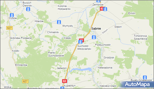 mapa Suchodół Włościański, Suchodół Włościański na mapie Targeo