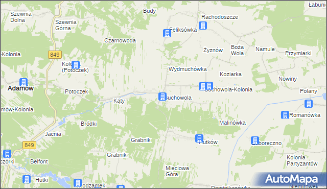 mapa Suchowola gmina Adamów, Suchowola gmina Adamów na mapie Targeo
