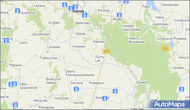 mapa Suchy Las gmina Babiak, Suchy Las gmina Babiak na mapie Targeo