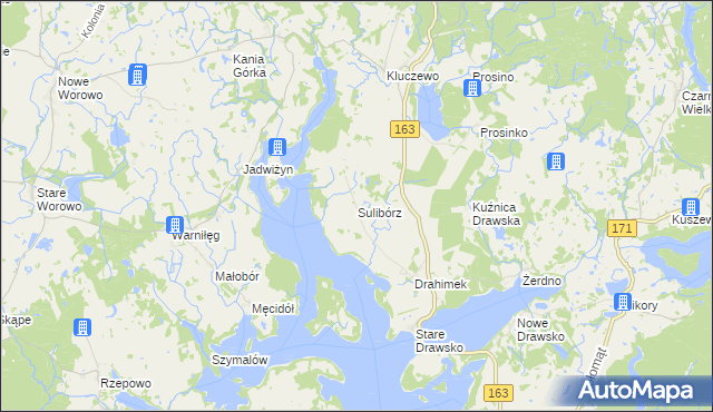 mapa Sulibórz gmina Czaplinek, Sulibórz gmina Czaplinek na mapie Targeo