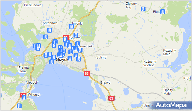 mapa Sulimy gmina Giżycko, Sulimy gmina Giżycko na mapie Targeo