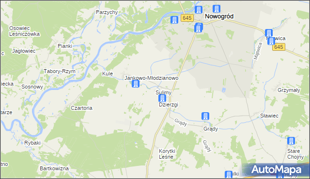 mapa Sulimy gmina Nowogród, Sulimy gmina Nowogród na mapie Targeo