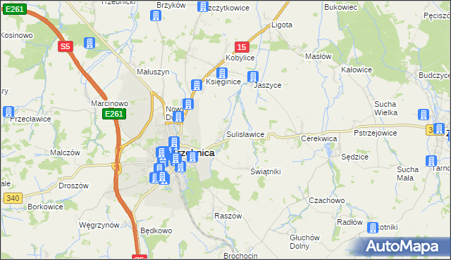 mapa Sulisławice gmina Trzebnica, Sulisławice gmina Trzebnica na mapie Targeo