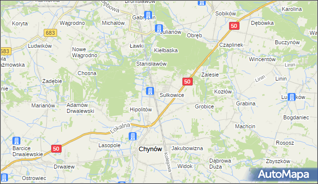 mapa Sułkowice gmina Chynów, Sułkowice gmina Chynów na mapie Targeo