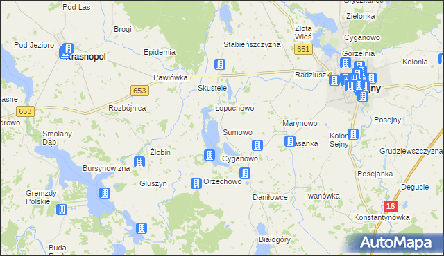 mapa Sumowo gmina Sejny, Sumowo gmina Sejny na mapie Targeo