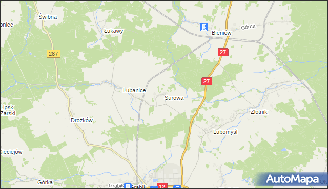 mapa Surowa gmina Żary, Surowa gmina Żary na mapie Targeo