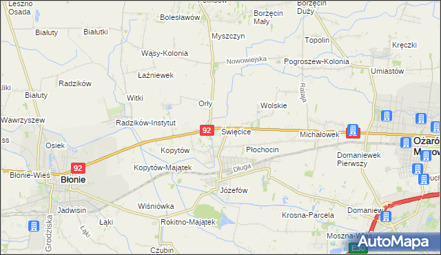 mapa Święcice gmina Ożarów Mazowiecki, Święcice gmina Ożarów Mazowiecki na mapie Targeo