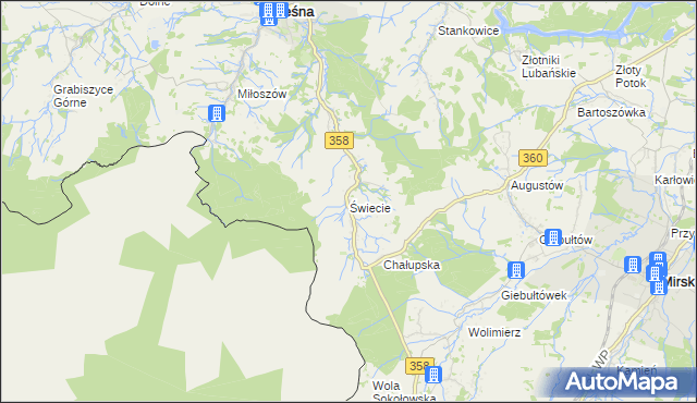 mapa Świecie gmina Leśna, Świecie gmina Leśna na mapie Targeo