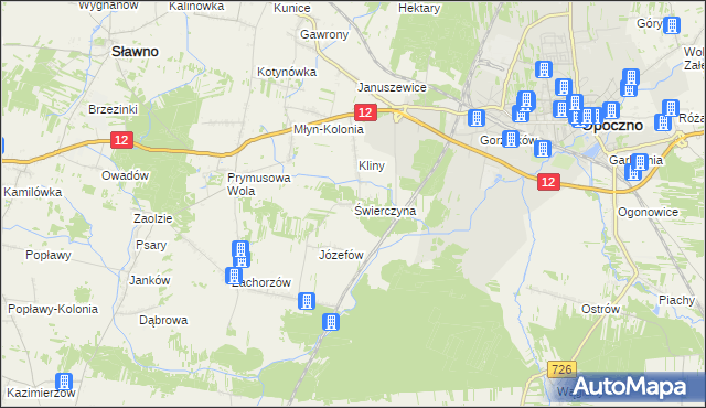 mapa Świerczyna gmina Opoczno, Świerczyna gmina Opoczno na mapie Targeo
