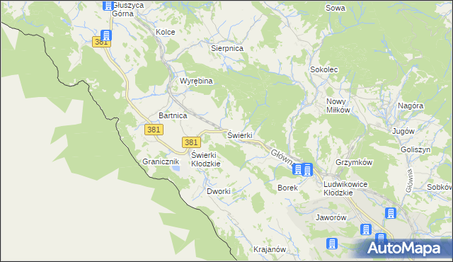 mapa Świerki gmina Nowa Ruda, Świerki gmina Nowa Ruda na mapie Targeo