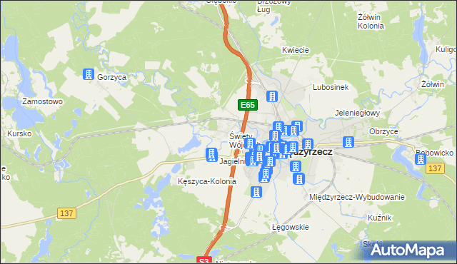 mapa Święty Wojciech gmina Międzyrzecz, Święty Wojciech gmina Międzyrzecz na mapie Targeo
