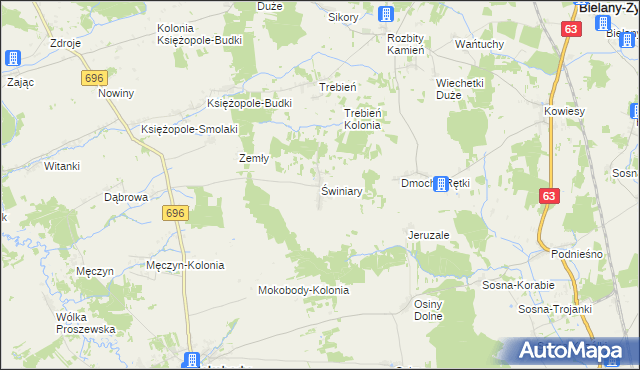 mapa Świniary gmina Mokobody, Świniary gmina Mokobody na mapie Targeo