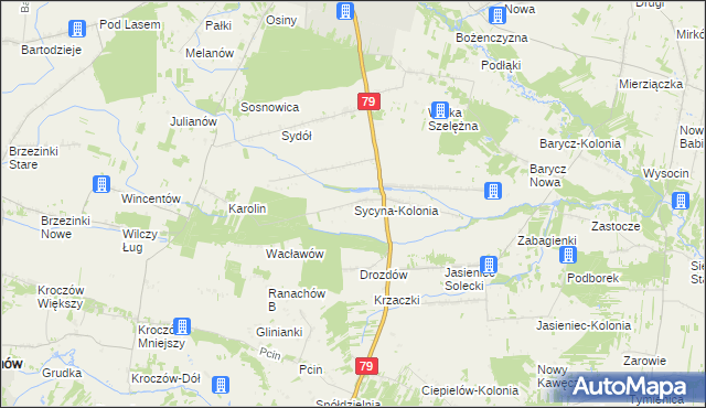 mapa Sycyna-Kolonia, Sycyna-Kolonia na mapie Targeo