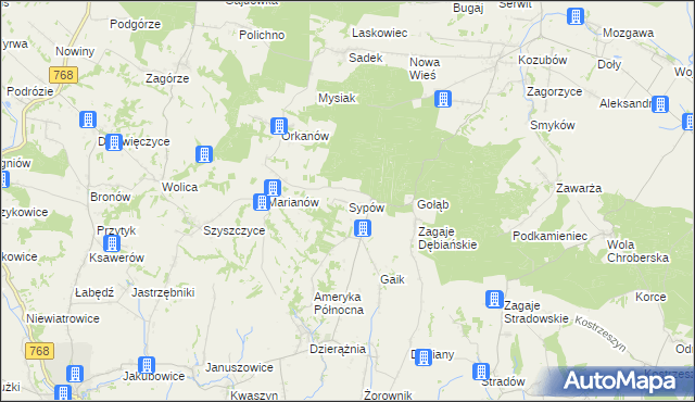mapa Sypów, Sypów na mapie Targeo
