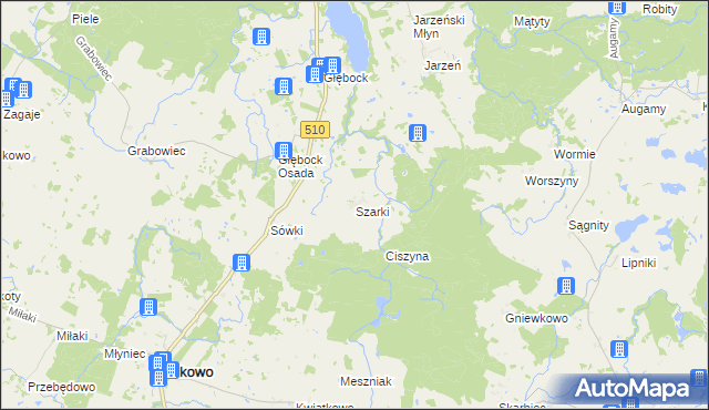 mapa Szarki gmina Lelkowo, Szarki gmina Lelkowo na mapie Targeo