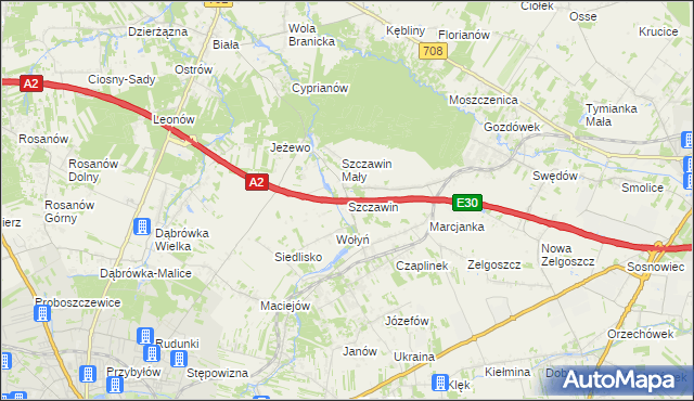 mapa Szczawin gmina Zgierz, Szczawin gmina Zgierz na mapie Targeo