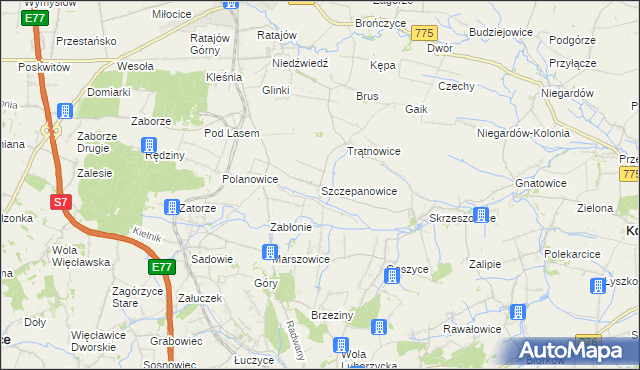 mapa Szczepanowice gmina Słomniki, Szczepanowice gmina Słomniki na mapie Targeo