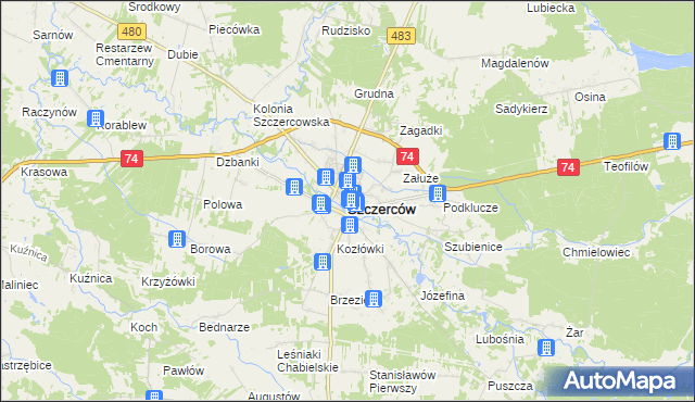mapa Szczerców, Szczerców na mapie Targeo