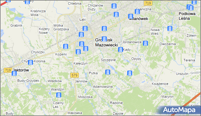 mapa Szczęsne gmina Grodzisk Mazowiecki, Szczęsne gmina Grodzisk Mazowiecki na mapie Targeo