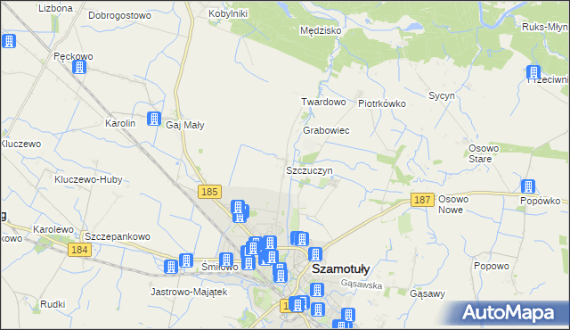 mapa Szczuczyn gmina Szamotuły, Szczuczyn gmina Szamotuły na mapie Targeo