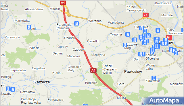 mapa Szczytna gmina Pawłosiów, Szczytna gmina Pawłosiów na mapie Targeo