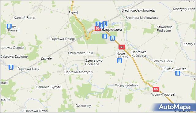 mapa Szepietowo-Wawrzyńce, Szepietowo-Wawrzyńce na mapie Targeo