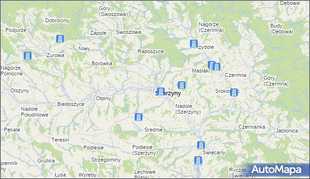 mapa Szerzyny, Szerzyny na mapie Targeo