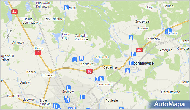 mapa Szklarnia gmina Kochanowice, Szklarnia gmina Kochanowice na mapie Targeo