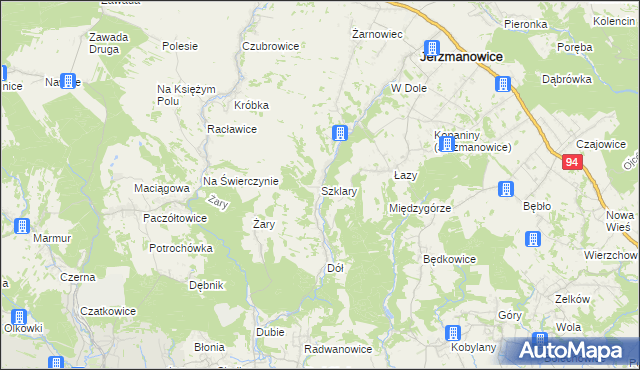 mapa Szklary gmina Jerzmanowice-Przeginia, Szklary gmina Jerzmanowice-Przeginia na mapie Targeo
