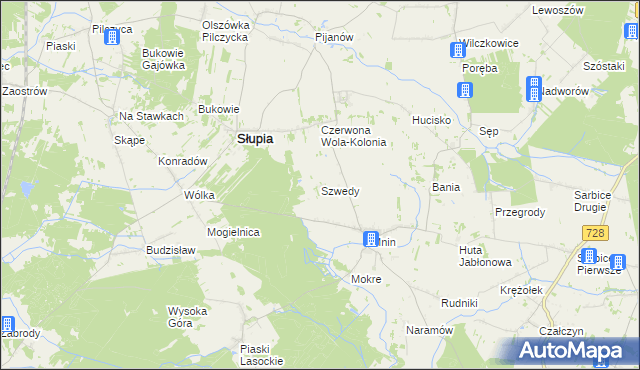 mapa Szwedy gmina Słupia Konecka, Szwedy gmina Słupia Konecka na mapie Targeo