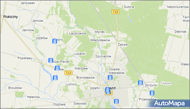 mapa Szymanów gmina Ujazd, Szymanów gmina Ujazd na mapie Targeo