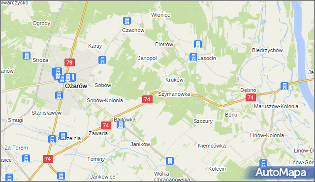 mapa Szymanówka gmina Ożarów, Szymanówka gmina Ożarów na mapie Targeo
