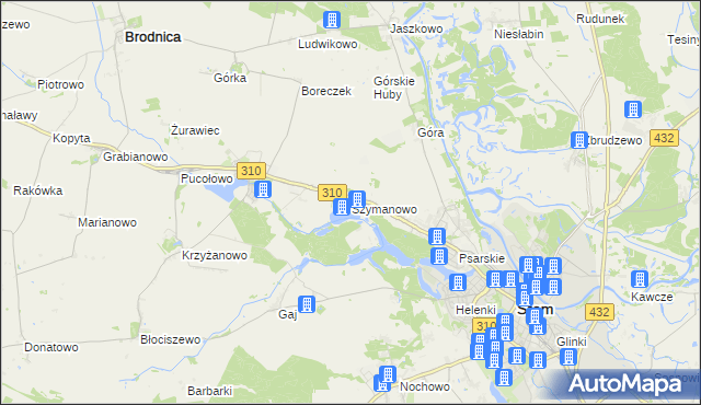 mapa Szymanowo gmina Śrem, Szymanowo gmina Śrem na mapie Targeo