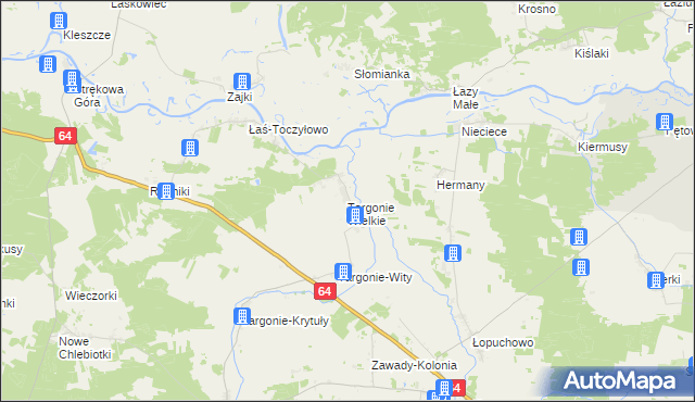 mapa Targonie Wielkie, Targonie Wielkie na mapie Targeo