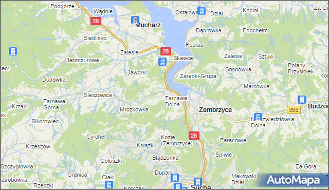 mapa Tarnawa Dolna gmina Zembrzyce, Tarnawa Dolna gmina Zembrzyce na mapie Targeo