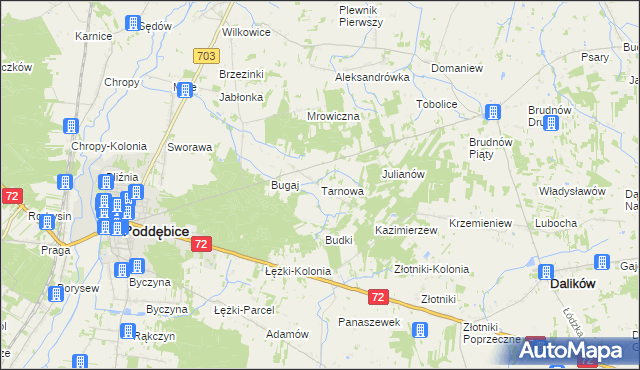 mapa Tarnowa gmina Poddębice, Tarnowa gmina Poddębice na mapie Targeo