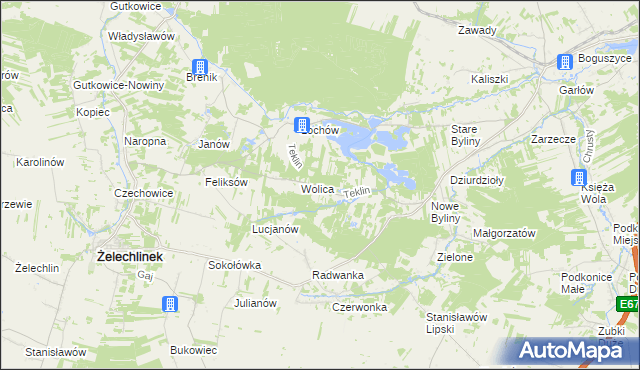 mapa Teklin gmina Żelechlinek, Teklin gmina Żelechlinek na mapie Targeo