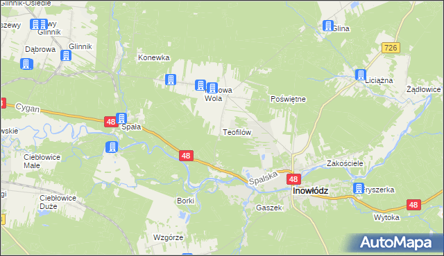 mapa Teofilów gmina Inowłódz, Teofilów gmina Inowłódz na mapie Targeo