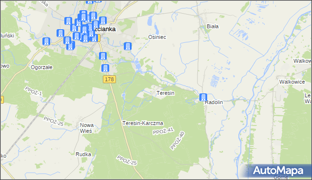 mapa Teresin gmina Trzcianka, Teresin gmina Trzcianka na mapie Targeo