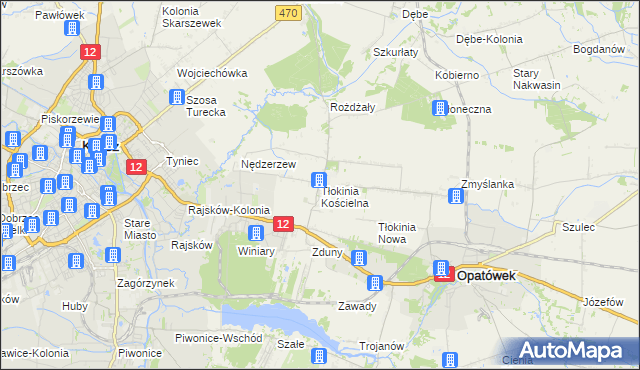 mapa Tłokinia Kościelna, Tłokinia Kościelna na mapie Targeo