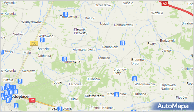 mapa Tobolice gmina Dalików, Tobolice gmina Dalików na mapie Targeo