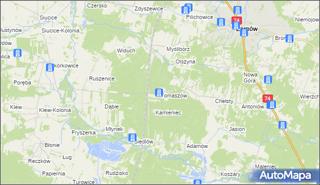 mapa Tomaszów gmina Żarnów, Tomaszów gmina Żarnów na mapie Targeo