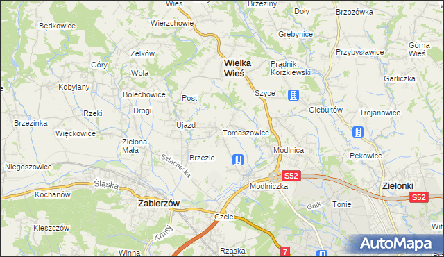 mapa Tomaszowice gmina Wielka Wieś, Tomaszowice gmina Wielka Wieś na mapie Targeo