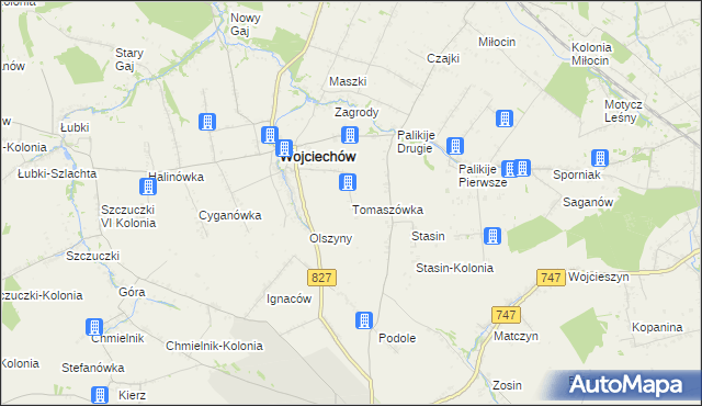 mapa Tomaszówka gmina Wojciechów, Tomaszówka gmina Wojciechów na mapie Targeo