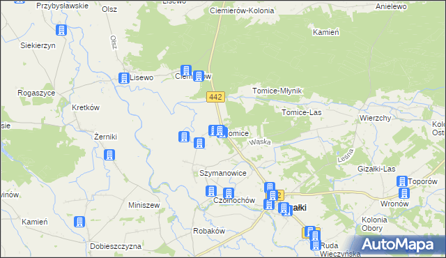 mapa Tomice gmina Gizałki, Tomice gmina Gizałki na mapie Targeo