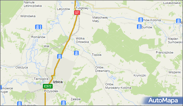 mapa Topola gmina Izbica, Topola gmina Izbica na mapie Targeo