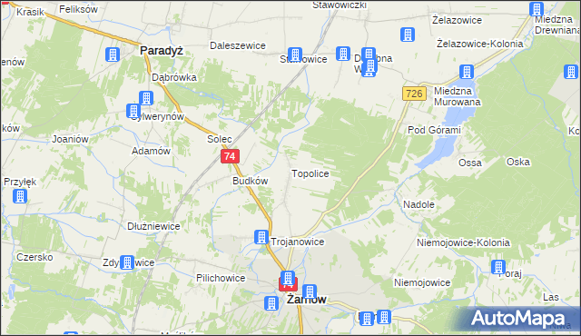mapa Topolice gmina Żarnów, Topolice gmina Żarnów na mapie Targeo