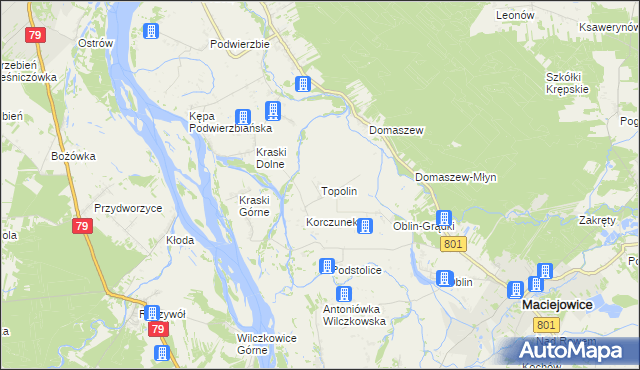 mapa Topolin gmina Maciejowice, Topolin gmina Maciejowice na mapie Targeo